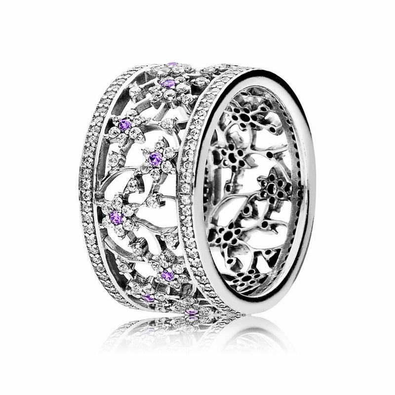 Pandora Forget Me Not Statement Ring Ireland - Sterling Silver/Purple/Cubic Zirconia - 842756RPT